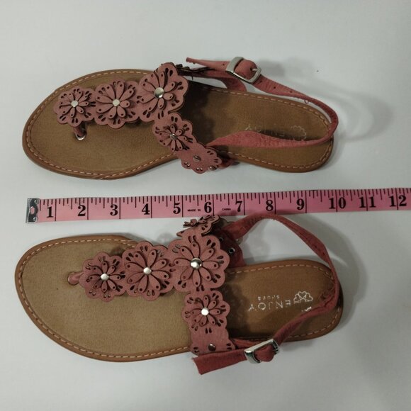 Enjoy Shoes Studded Flat Sandals Womens Size 38 Pink Flowers Adjustable Straps - Picture 10 of 10